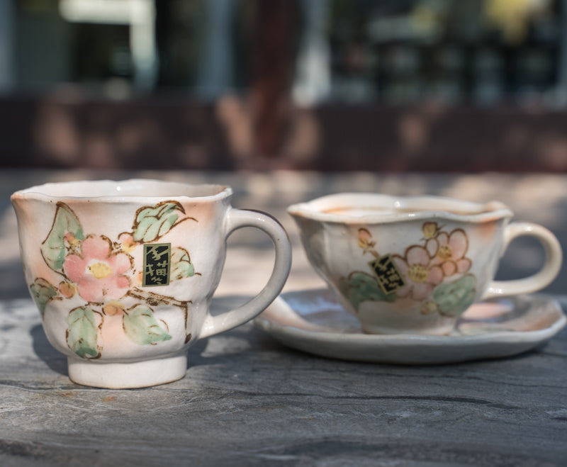 Japanese Hand-Painted Begonia Flower Coffee And Tea Cup
