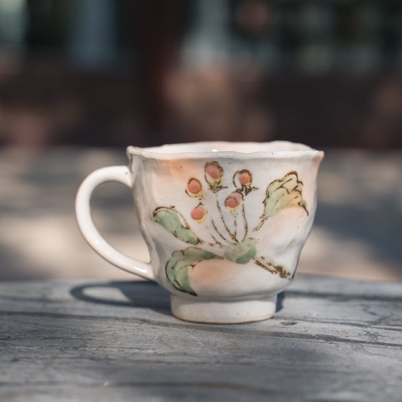 Japanese Hand-Painted Begonia Flower Coffee And Tea Cup