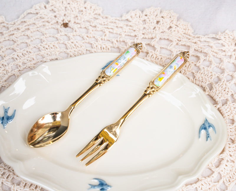 Vintage Style Gilding Dessert Spoon & Fork