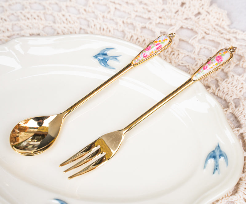 Vintage Style Gilding Dessert Spoon & Fork