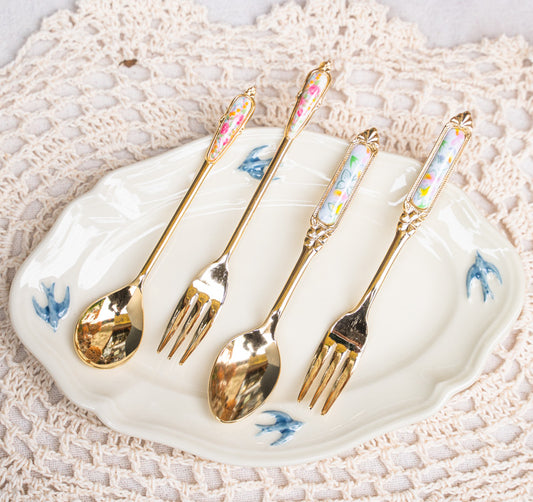 Vintage Style Gilding Dessert Spoon & Fork