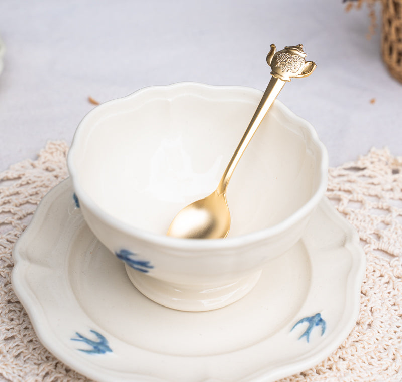 Vintage Style Gilding Dessert Spoon & Fork