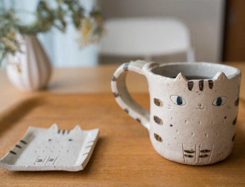 Black And White Cat Bowl, Plate, Mug And Planter