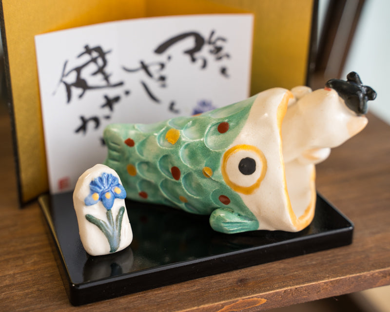 Japanese Cute Cat And Carp Figurine