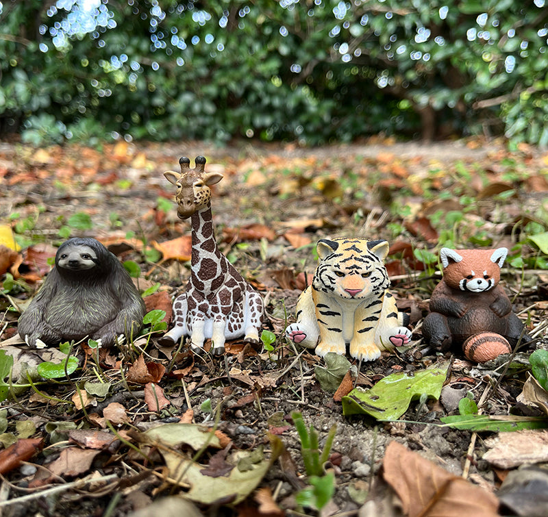 Cute Animal Zoo Figurines-Tiger, Giraffe, Sloth And Red Panda