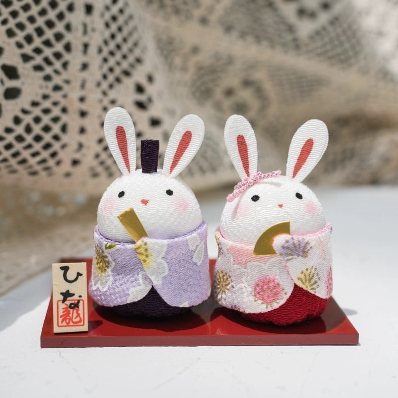 Cute Handmade Rabbit Couple Figure