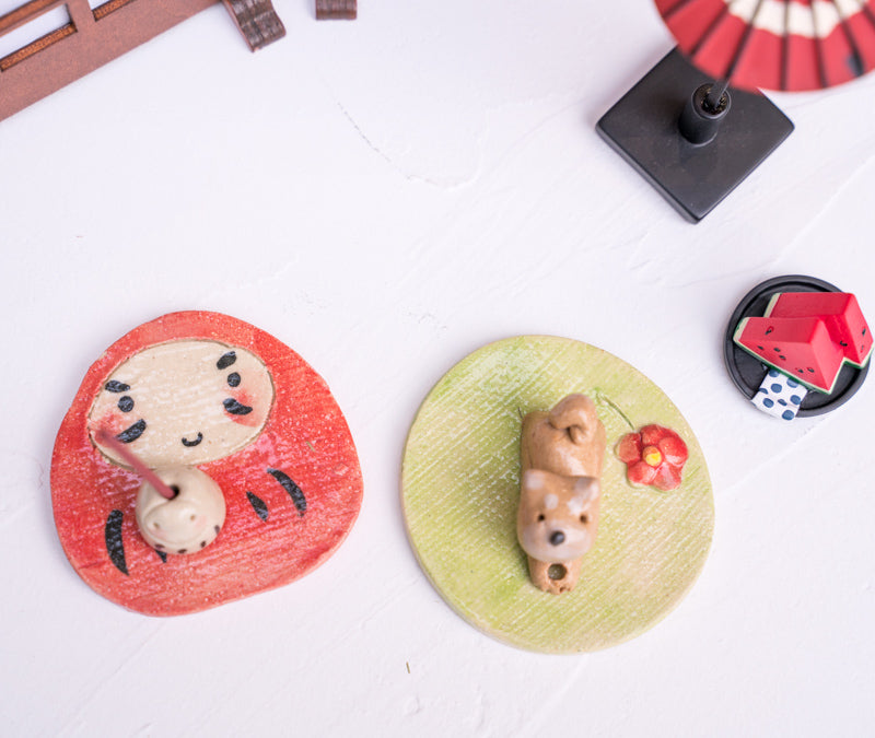 Cute Dog & Daruma Doll Stick Incense Holder