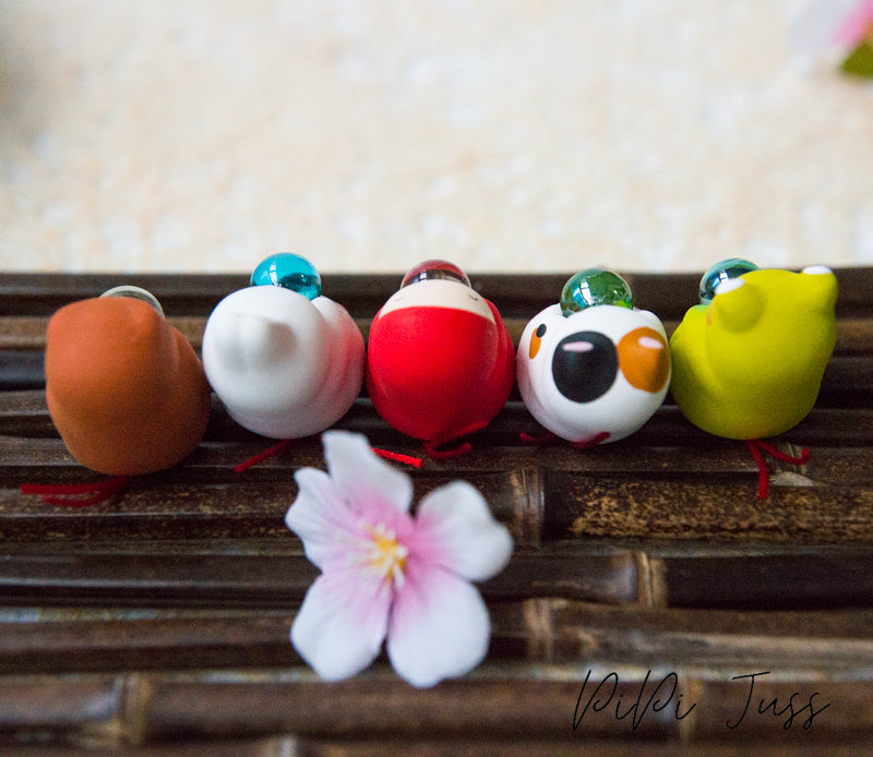 Cute Kitten, Rabbit, Owl, Frog And Daruma Doll Figurines