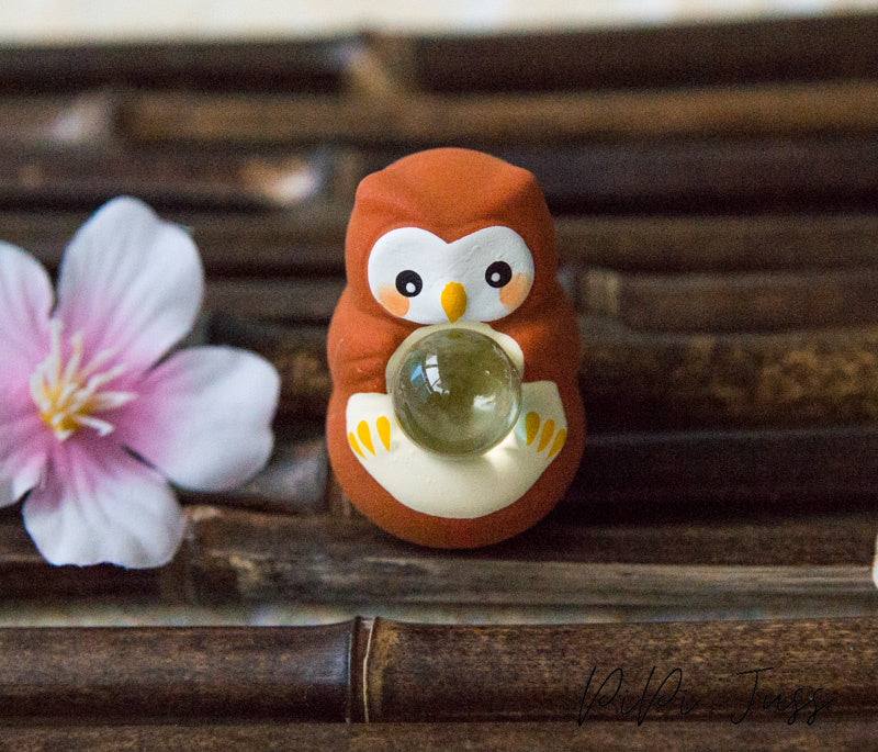 Cute Kitten, Rabbit, Owl, Frog And Daruma Doll Figurines