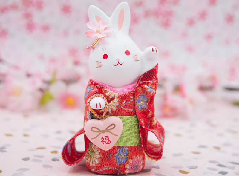 Japanese Cute Handmade Bunny Wearing Kimono Figurine