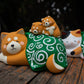 Japanese Cute Shiba Inu With Her Puppies Figurine