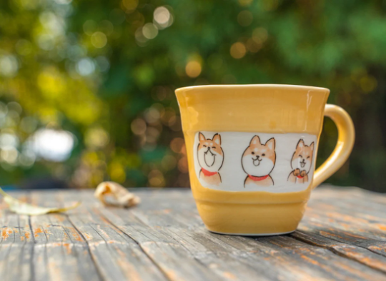 Cute Hand-Painted Shiba Inu Dogs Coffee Mug & Plate