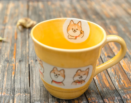 Cute Hand-Painted Shiba Inu Dogs Coffee Mug & Plate