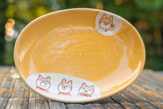 Cute Hand-Painted Shiba Inu Dogs Coffee Mug & Plate