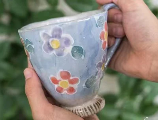 Japanese Vintage Hand-Painted Flower Coffee Mug & Tea Pot