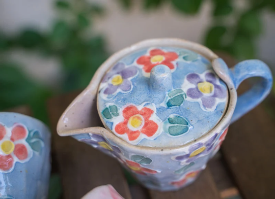 Japanese Vintage Hand-Painted Flower Coffee Mug & Tea Pot