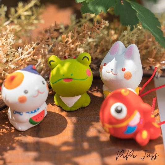 Adorable Kitten, Frog, Rabbit And Goldfish Figurines