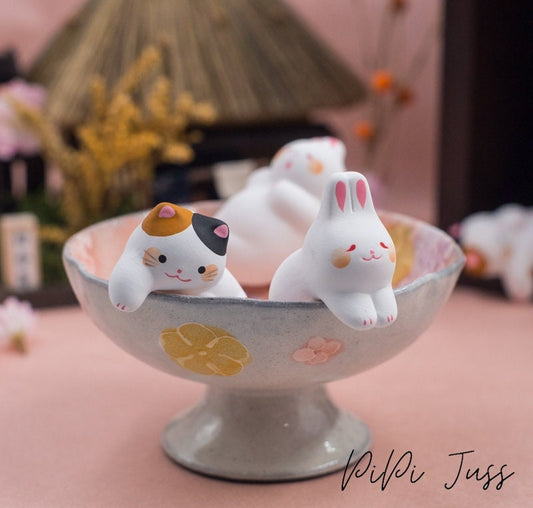 Japanese Cute Cat, Rabbit And Frog Figurine