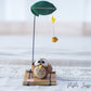 Cute Handmade Kitten Rabbit Owl Frog Figurine Holding A Leaf Umbrella