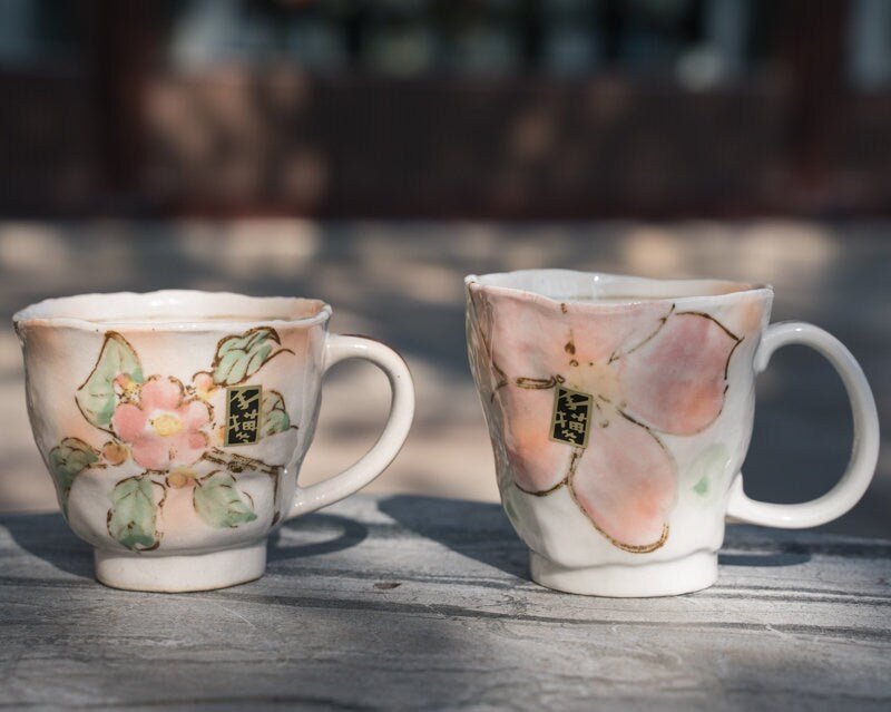 Japanese  Hand-Painted Begonia Flower Coffee And Tea Cup