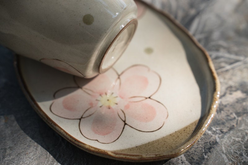 Japanese Vintage Pink Sakura Hand-Painted Tea Cup Saucer Set