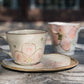 Japanese Vintage Pink Sakura Hand-Painted Tea Cup Saucer Set