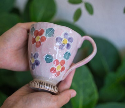 Japanese Vintage Hand-Painted Flower Coffee Mug & Tea Pot