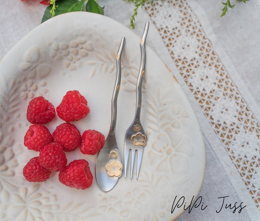 Plum Blossom Coffee & Dessert Spoon And Fork