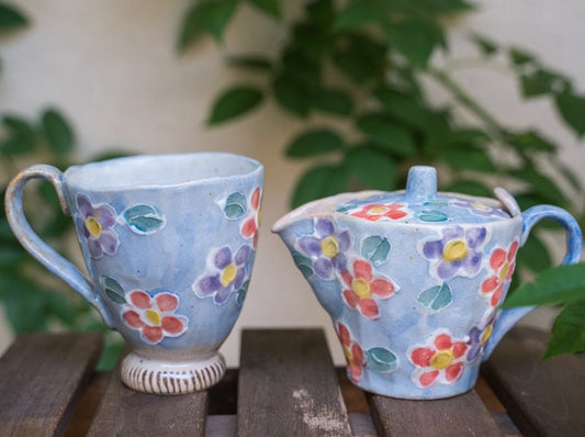 Japanese Vintage Hand-Painted Flower Coffee Mug & Tea Pot