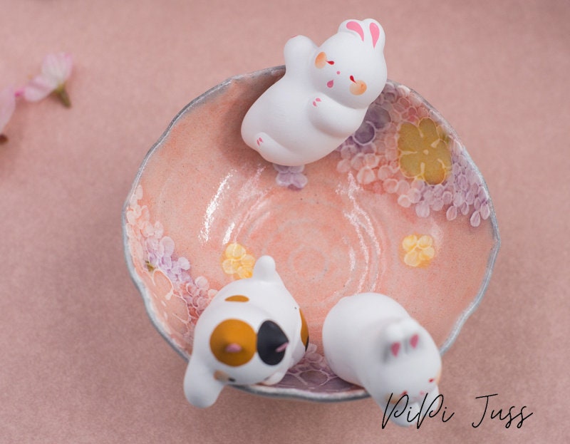 Japanese Cute Cat, Rabbit And Frog Figurine