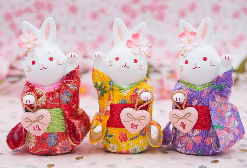 Japanese Cute Handmade Bunny Wearing Kimono Figurine