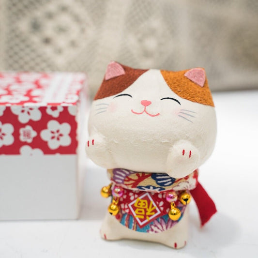 Japanese Cute Lucky Cat Holding Its Face Figurine