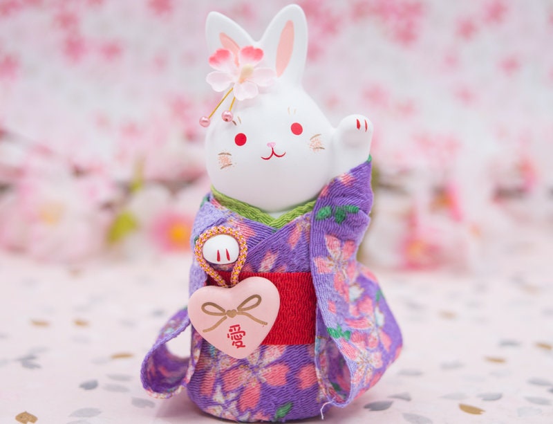 Japanese Cute Handmade Bunny Wearing Kimono Figurine