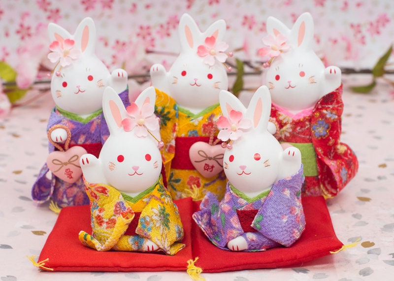 Japanese Cute Handmade Bunny Wearing Kimono Figurine