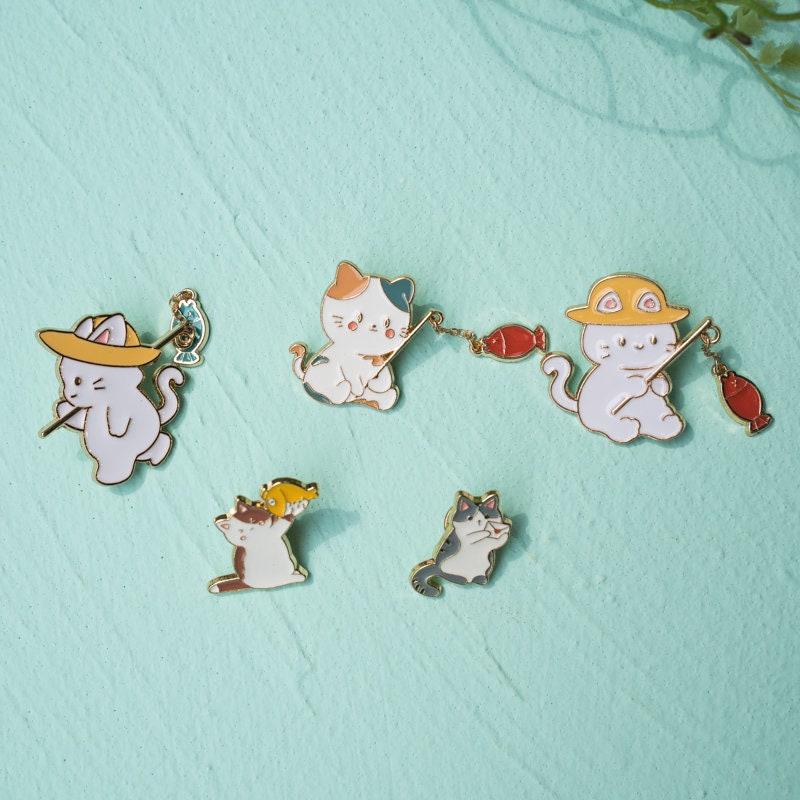 Set of 5 Cute Ca t& Fish Pin