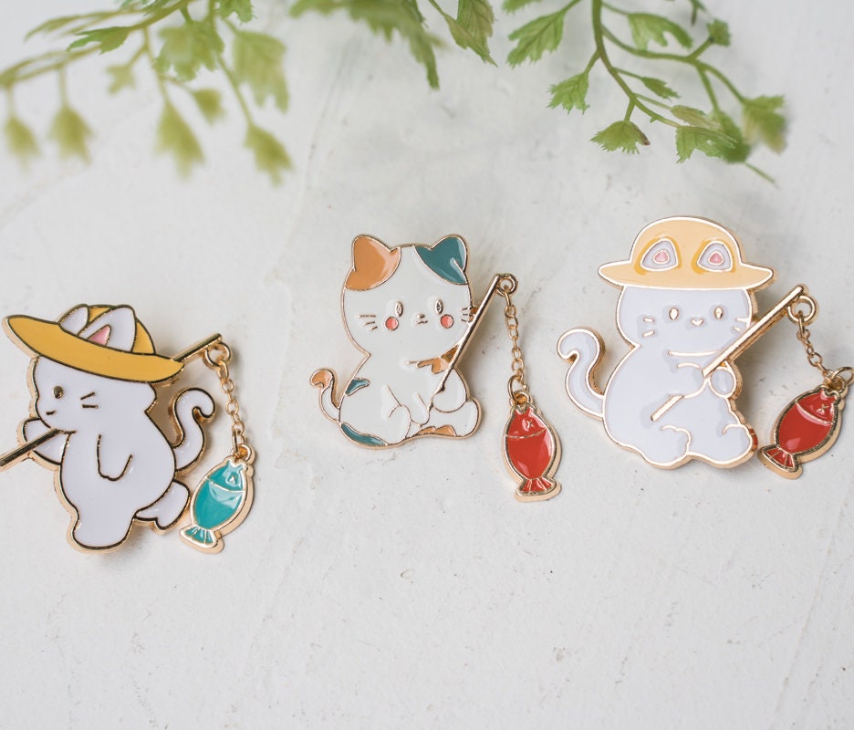 Set of 5 Cute Ca t& Fish Pin